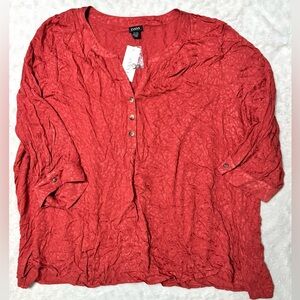 NWT- EVANS Women's Plus Size Terracotta Leopard Silky Button Front Top